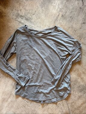 Athleta Light Heather Gray Long Sleeve Boatneck Top